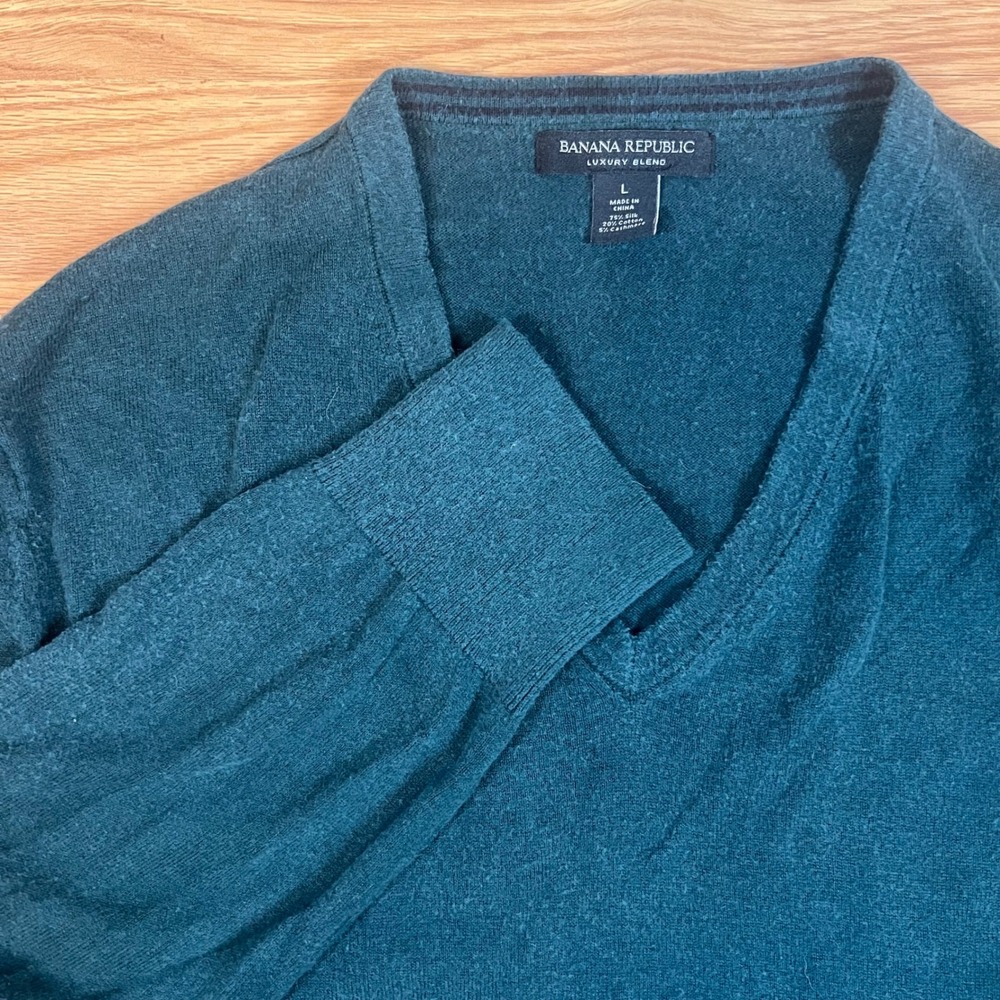 Banana Republic Luxury Blend Silk Cashmere Cotton V-Neck Sweater Green Mens L